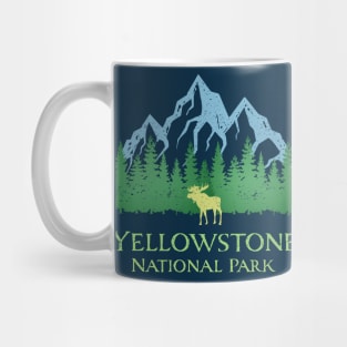 Yellowstone National Park Montana Mountains Moose Trees Silhouette Mug